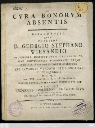 De Cvra Bonorvm Absentis : Dissertatio