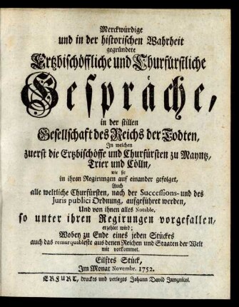 Eilftes Stück, Im Monat Novembr. 1752.