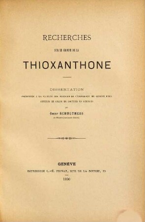 Recherches sur le groupe de las Thioxanthone