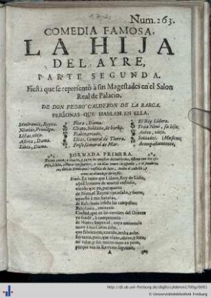 La hija del ayre : parte segunda; fiesta que se representò à sus Magestades en el salon real de palacio