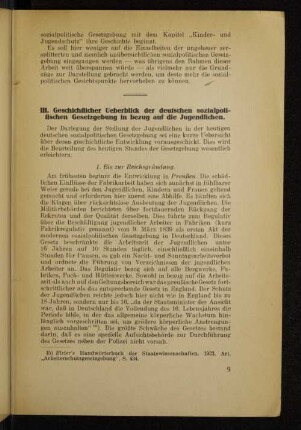III. Geschichtlicher Ueberblick der deutschen sozialpoli- tischen Gesetzgebung in bezug au die Jugendlichen.