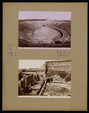 Theater und Amphitheater, Pompeji: Blick auf das Prozenium und Gesamtansicht