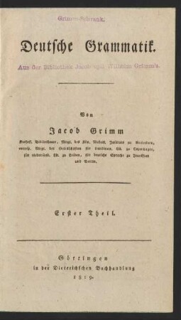 Erster Theil: Deutsche Grammatik