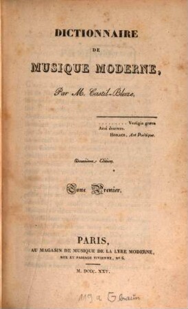 Dictionnaire de musique moderne. 1. XVI, 324 S.