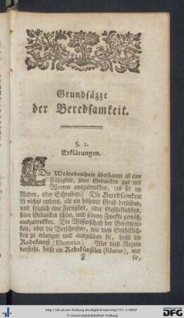Grundsäzze der Beredsamkeit.