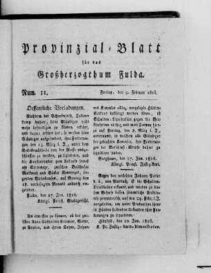 Num. 11., Ausgabe vom 9. Februar 1816