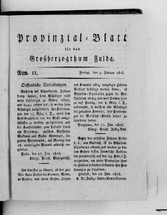 Num. 11., Ausgabe vom 9. Februar 1816