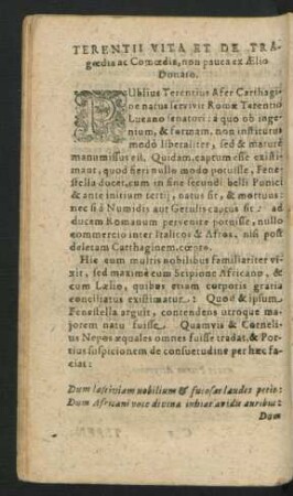 Terentii Vita Et De Tragoedia ac Comoedia, non pauca ex Aelio Donato.