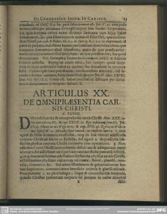 Articulus XX. De Omnipraesentia Carnis Christi