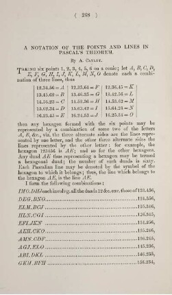 A notation of the points and lines in Pascal's theorem.
