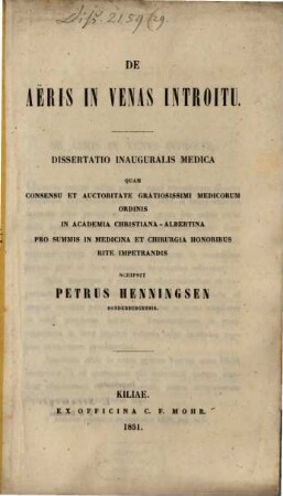 De aëris in venas introitu : Diss. inaug. med.
