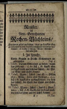 Register / des Neu-Gerechneten Rechen-Büchleins / [...]