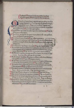 Divinae institutiones : mit den Errata zu Lactantius von Antonius Raudensis und Scheltgedicht gegen Antonius von Adam Genuensis. Mit der gereimten Schlußschrift aus der Lactantius-Ausgabe des Adam von Ammergau, 1471 (Hain 9809)