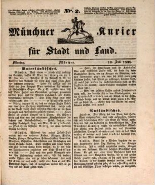 Münchner Kurier für Stadt und Land. 1838, 1 (14.Juli) - 73 (31.Dez.) = Jg. [1]