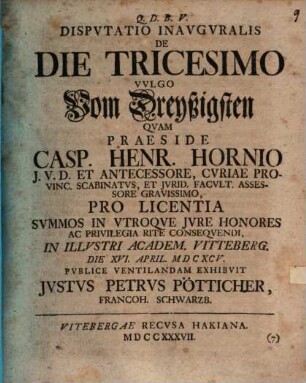 Disp. inaug. de die tricesimo, vulgo vom Dreyßigsten