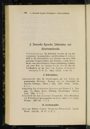 J. Deutsche Sprache, Litteratur und Altertumskunde