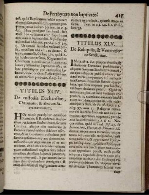 Titulus XLIV. De custodia Eucharistiae, Chrismatis, & aliorum Sacramentorum