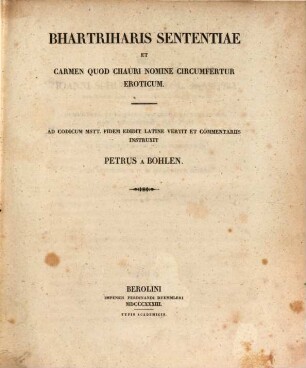 Bhartriharis sententiae : et Carmen quod chauri nomine circumfertur eroticum