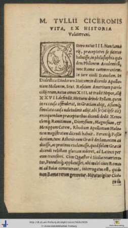 Marci Tullii Ciceronis Vita Ex Historia Volaterrani
