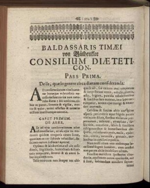 Baldassaris Timæi von Güldenklee Consilium Diæteticon.