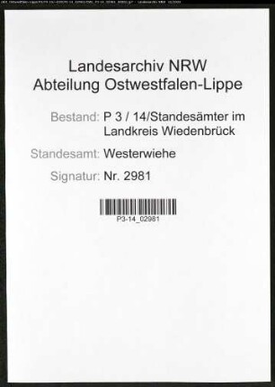 Sterberegister Standesamt Westerwiehe