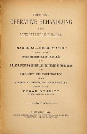 Über eine operative Behandlung eines schnellenden Fingers
