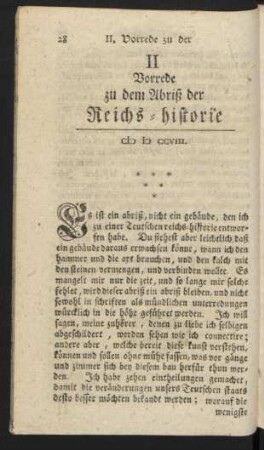 II. Vorrede zu dem abriß der reichs-historie