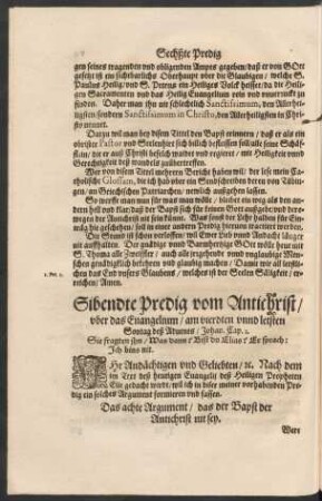 Sibendte Predig vom Antichrist ...
