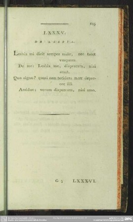LXXXV. De Lesbia