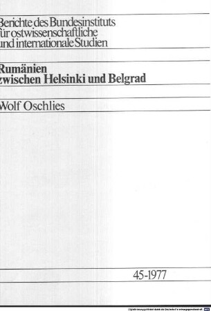 Rumänien zwischen Helsinki und Belgrad