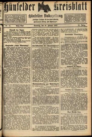 Erste Ausgabe vom Samstag, den 26. Februar 1927.