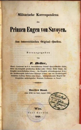 Militärische Korrespondenz des Prinzen Eugen von Savoyen, 2. Jahr 1703 - Ende August 1705