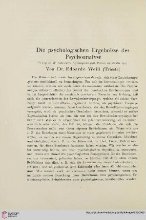 11: Die psychologischen Ergebnisse der Psychoanalyse : Vortrag am IV. Italienischen Psychologenkongreß, Florenz, 24. Oktober 1923