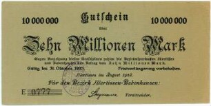 Geldschein / Notgeld, 10 Millionen Mark, 08.1923
