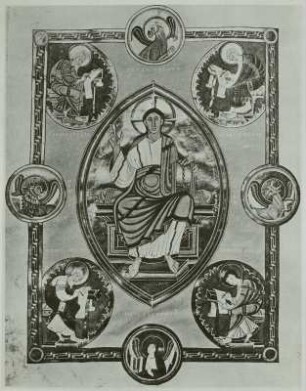 Maiestas Domini mit den Evangelisten, ihren Symbolen und den vier großen Propheten