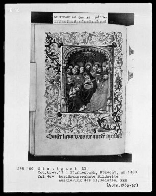 Niederländisches Stundenbuch (Handschrift der Brüder vom gemeinsamen Leben) — Ausgießung des heiligen Geistes, Folio 46verso
