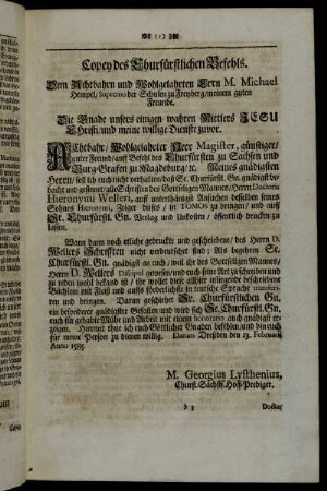Copey des Churfürstlichen Befehls.