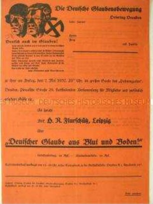 Propagandaflugblatt der Deutschen Glaubensbewegung mit dem Aufruf zu einer Versammlung