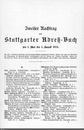 Nachtrag zum Stuttgarter Adreßbuch, 01.05.-01.08.1913