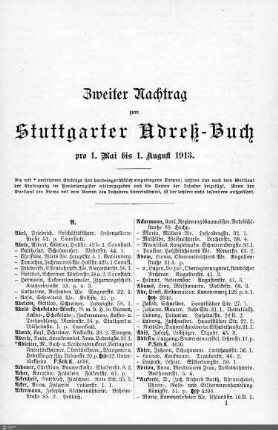 Nachtrag zum Stuttgarter Adreßbuch, 01.05.-01.08.1913