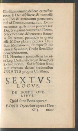 Sextus Locus. De Bonis Operibus.