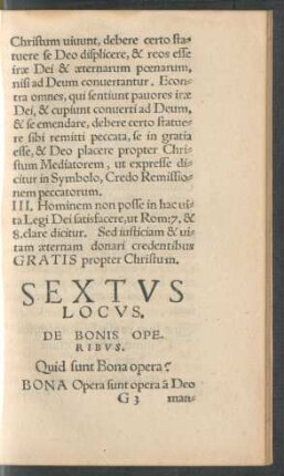 Sextus Locus. De Bonis Operibus.