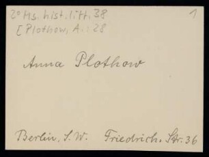 Brief von Anna Plothow an Wilhelm Schwaner