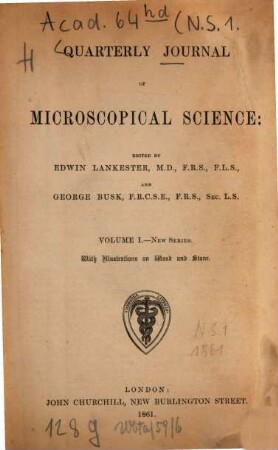 Quarterly journal of microscopical science, 1. 1861