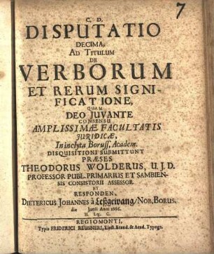 Disputatio Decima, Ad Titulum De Verborum Et Rerum Significatione