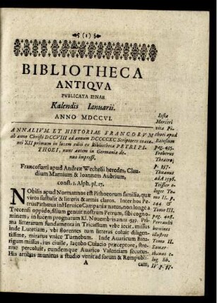 Kalendis Januarii. Anno MDCCVI.