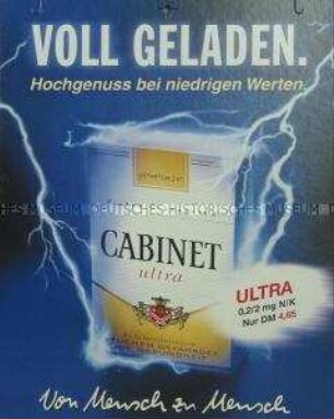 Werbeschild (doppelseitig) für "Cabinet ultra"-Zigaretten