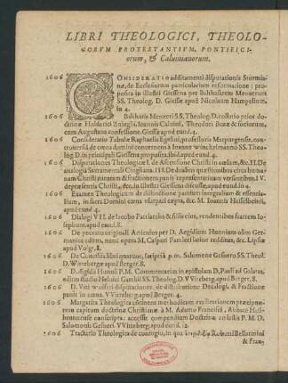 Libri Theologici, Theologorum Protestantium, Pontificiorum, & Calvinianorum.
