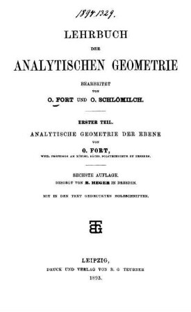 Teil 1: Lehrbuch der analytischen Geometrie. Erster Teil