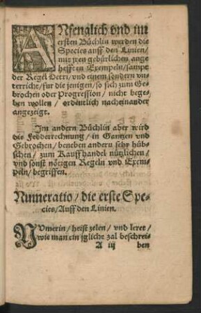 Numeratio/ die erste Species/ Auff den Linien.